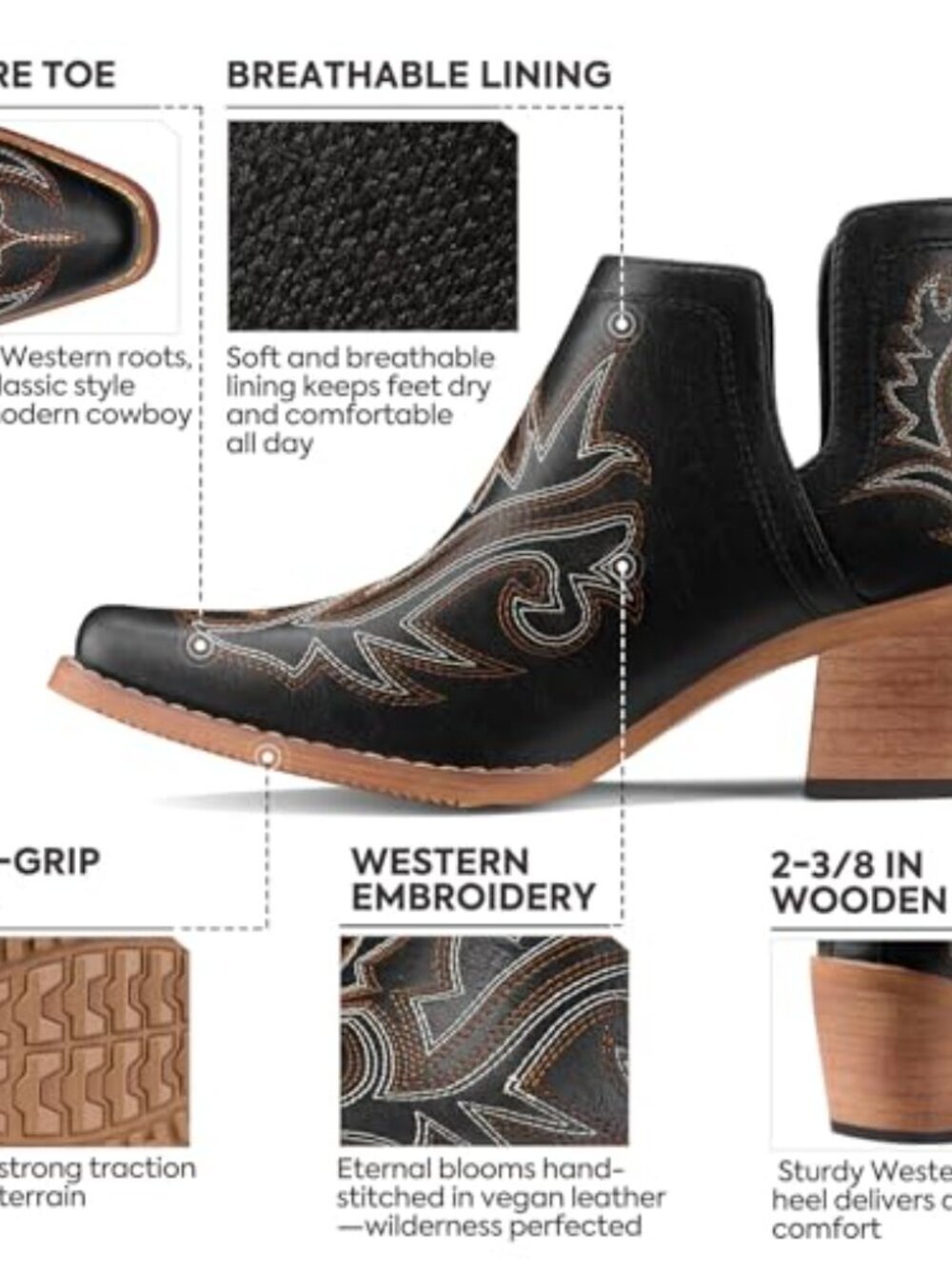 🆕 Women's Ankle Booties, Chunky Stack Heels U Cutout Boots - Picture 4 of 7